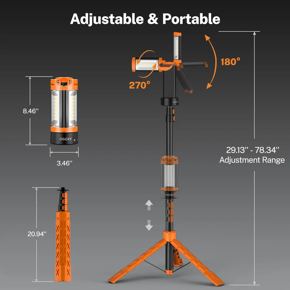 Rechargeable Camping Light with Tripod & 2200LM Brightness