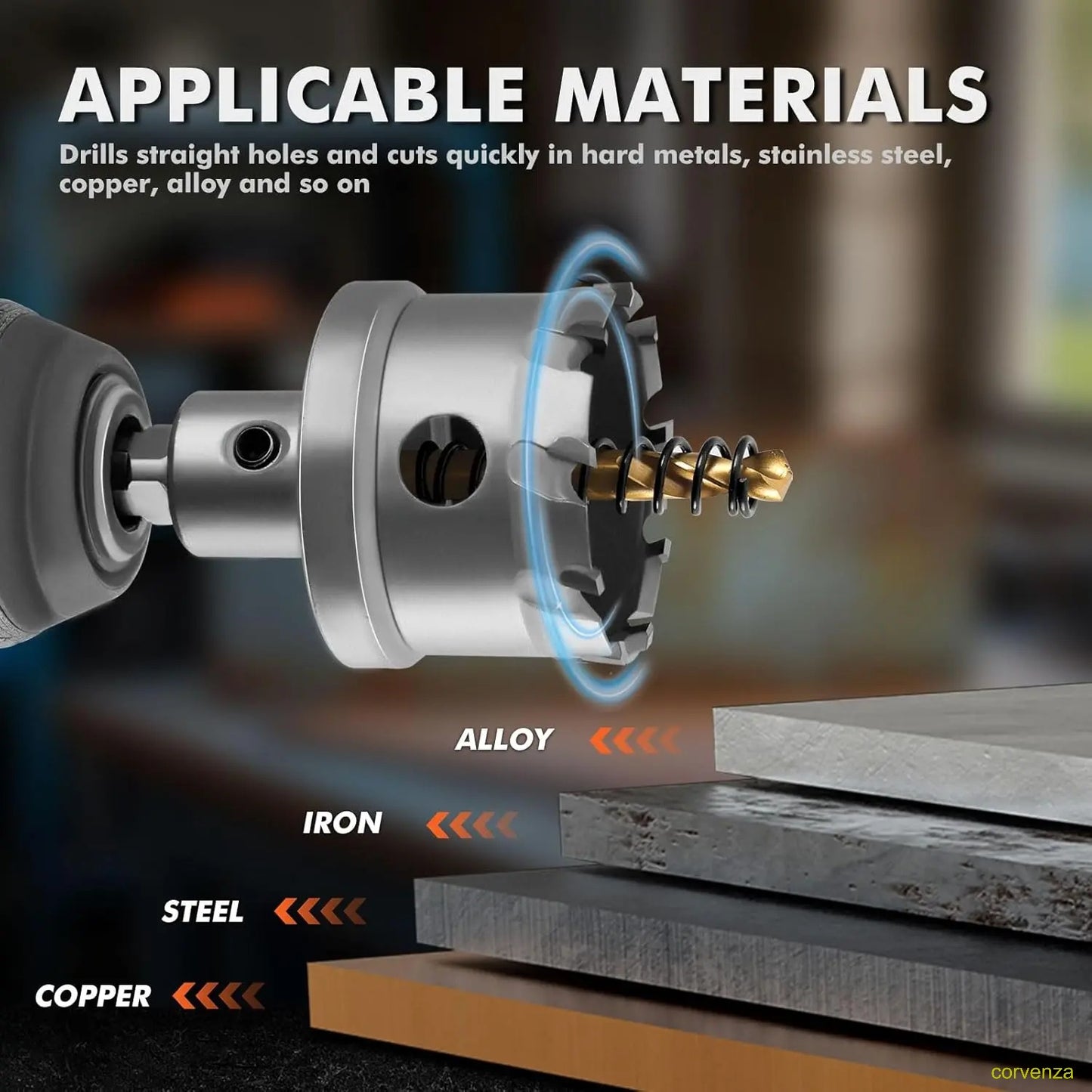 Carbide Hole Saw Kit for Metal TCT 5/8"-2-1/4" Inch Hole Cutter Set