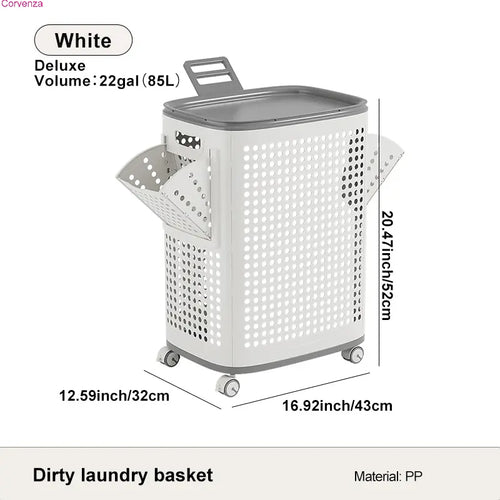 Rolling Laundry Basket with Lid & Wheels