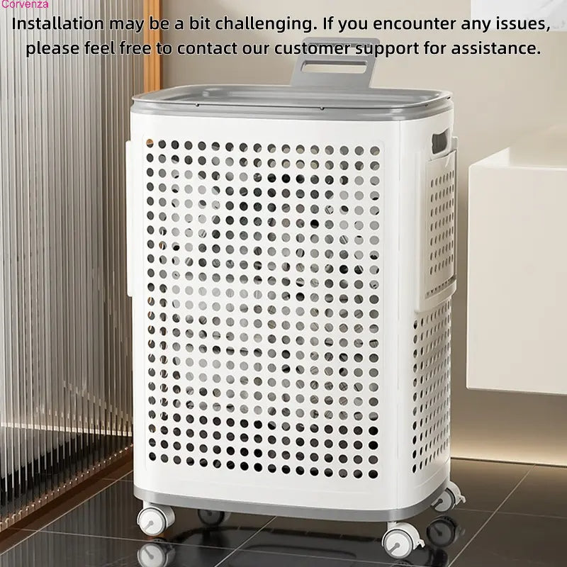 Rolling Laundry Basket with Lid & Wheels