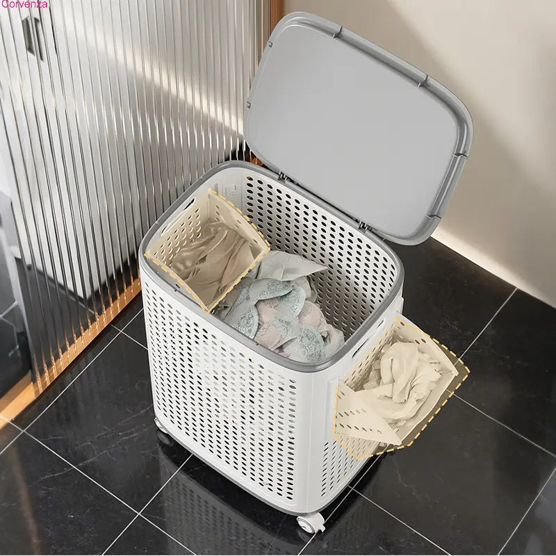 Rolling Laundry Basket with Lid & Wheels