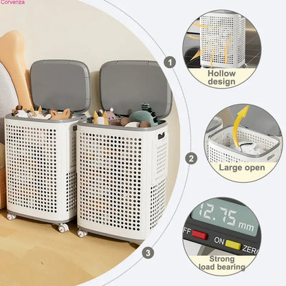 Rolling Laundry Basket with Lid & Wheels