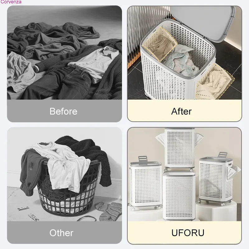 Rolling Laundry Basket with Lid & Wheels