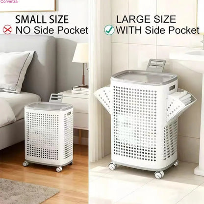 Rolling Laundry Basket with Lid & Wheels
