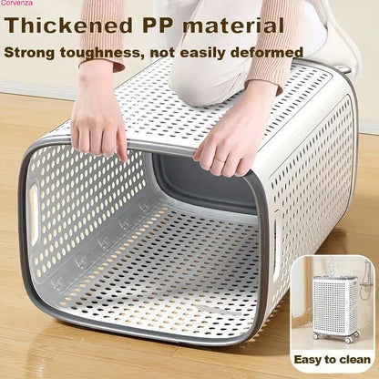 Rolling Laundry Basket with Lid & Wheels