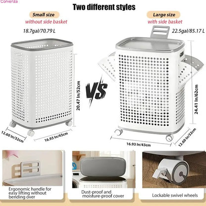 Rolling Laundry Basket with Lid & Wheels