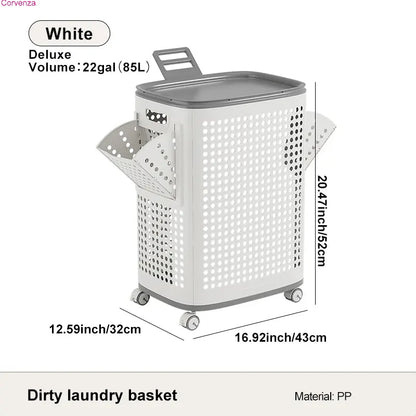 Rolling Laundry Basket with Lid & Wheels