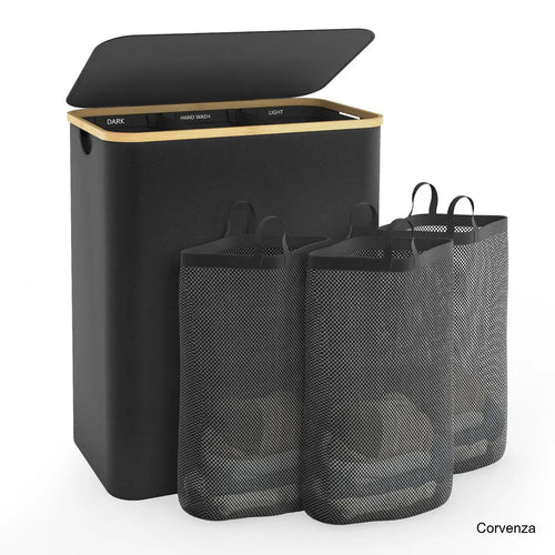 160L Large Laundry Hamper with Lid & 3 Compartments