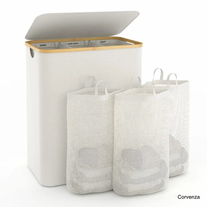 160L Large Laundry Hamper with Lid & 3 Compartments