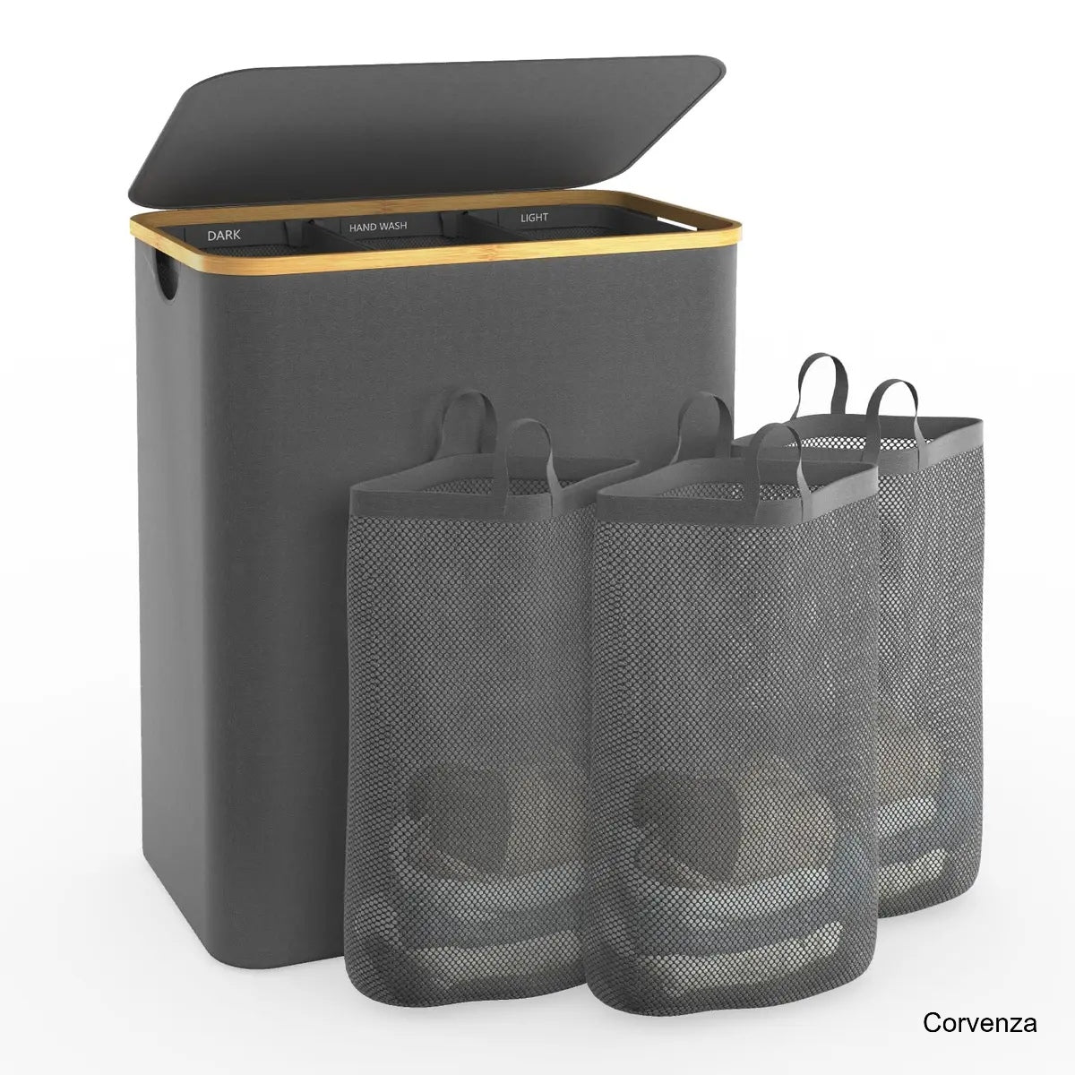 160L Large Laundry Hamper with Lid & 3 Compartments