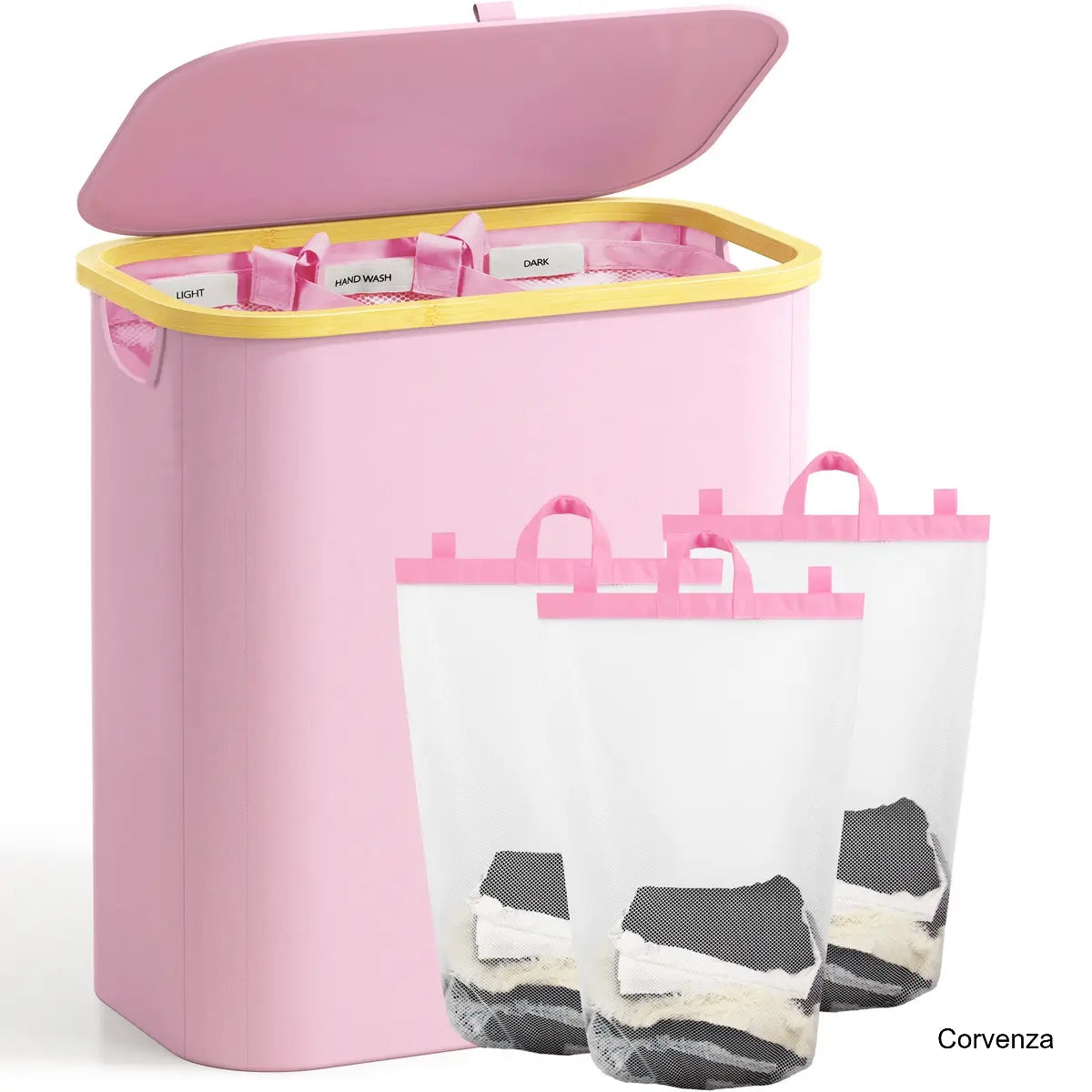 160L Large Laundry Hamper with Lid & 3 Compartments